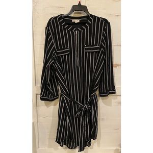 Black and White Striped Dress with Belt